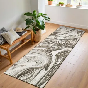 2x6 Washable Runner Rug Modern Abstract Design For Kitchen Hallway Bedroom Taupe