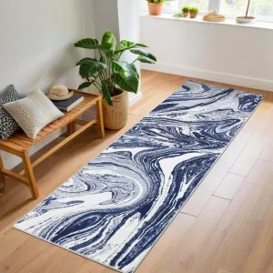 2x6 Washable Runner Rug Modern Abstract Design Non-Slip Backing Blue for Kitchen Hallway Bedroom