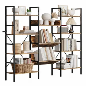 4 Tier Industrial Bookcase - Adjustable MDF Shelves & Heavy Duty Metal Frame - Anti-Tip, Leveling Glides - 100lbs Capacity - Living Room, Office, Bedroom