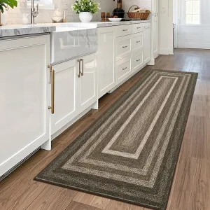 2x6 Runner Rugs Braided Printed Low Pile Soft Pearl Velvet Non-Slip Backing Machine Washable Hallway Entryway Brown