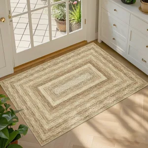Washable Braided Area Rug - Modern Low Pile Non-Slip Carpet - Mark Resistant Accent Mat for Indoor Entryway, Bathroom, Bedroom, Kitchen - Imitation Natural, 2x3ft