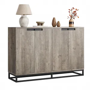 55" Modern Wood Sideboard Buffet Cabinet with 4 Doors and Adjustable Shelves for Kitchen, Grey