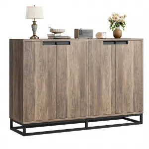 55" Modern Wood Sideboard Buffet Cabinet with 4 Doors and Adjustable Shelves for Kitchen, Light Brown