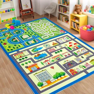 Washable Kids Play Rug 4x6 Feet Kids Carpet Play Mat Car Play Rug, City Life Traffic Road Children Educational & Game Area Rug for Toddler Boys Girls Bedroom Playroom Classroom Nursery