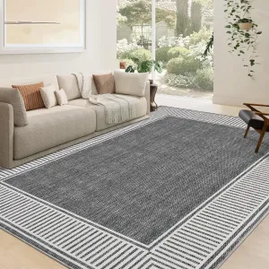 Bordered Grey 10x13 Modern Area Rug Washable Large Living Room Rug with Rubber Backing Throw Carpet for Bedroom Dining Room