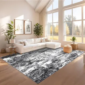Modern Abstract Washable Rug With Non-Slip Backing For Living Room Bedroom Office 8x10 Black/Grey