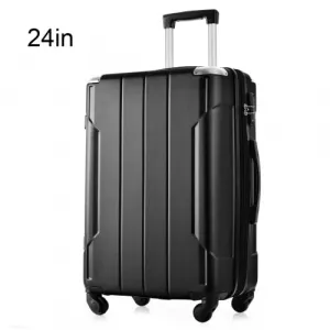 Hardshell Suitcase With Lightweight TSA Approved Locks And 3-Level Telescopic Handle, Expandable Black Travel Luggage, 24 Inches