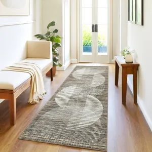 Washable Runner Rug 2x6 Non Slip Modern Hallway Rug Runner Brown Faux Wool Low Pile for Bedroom Kitchen Laundry Entrance