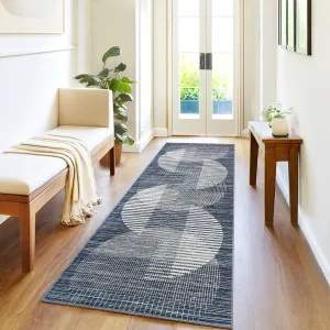Washable Runner Rug 2x6 Non Slip Modern Hallway Rug Runner Blue Faux Wool Low Pile Carpet for Bedroom Kitchen Laundry Entrance