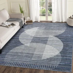 Extra Large 10x13 Washable Rugs Non Slip Modern Geometric Area Rug Blue for Bedroom Living Room