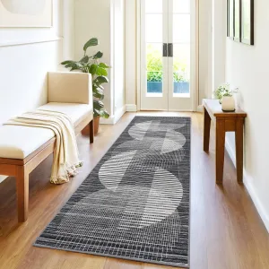 Hallway Runner Rug 2x6 Washable Non Slip Modern Geometric Low Pile Black