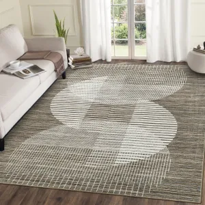 Area Rug 5x7 Washable Brown Modern Geometric Rug Non Slip Ultra Thin Carpet Mat for Living Room Bedroom Dining Kitchen
