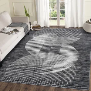 Extra Large 10x13 Black Rugs for Bedroom Living Room, Washable Modern Geometric Area Rug, Non Slip Soft Carpet Mat, Low Pile Contemporary Floor Cover