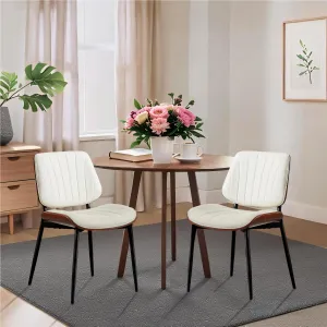 Set of 2 Mid-Century PU Leather Dining Chairs Upholstered Accent Chairs with Metal Legs, White