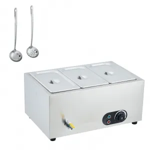 Commercial Food Warmer Stainless Steel with Lids 1500W Electric Steam Food Warmer 3-Pan Buffet for Catering Restaurants Hotels Parties
