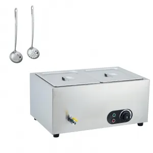 Commercial Food Warmer Stainless Steel 2-Pan 1500W Electric Steam Buffet Warmer with Lids for Catering, Restaurants, Hotels, Parties