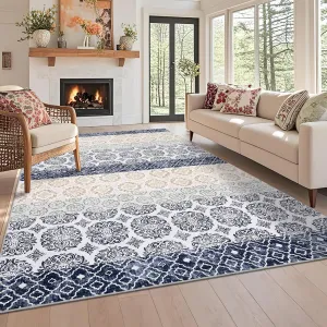 5x7 Washable Rugs Vintage Floral Geometric Area Rug Boho Carpet For Bedroom Living Room Blue