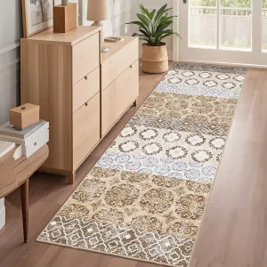 Soft High-Density Washed Back Carpet With Plain Brocade Pattern For Living Room Or Bedroom, Foldable, Polyester Velvet, Elegant Beige