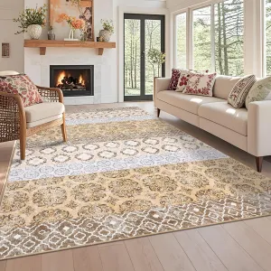 Large Area Rug 9x12 Vintage Floral Geometric Washable Boho Carpet For Living Room Bedroom Coffee