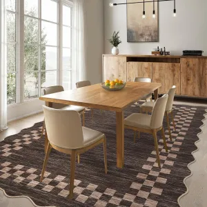 Bordered Brown 10x13 Washable Rug for Kids Room Modern Abstract Checkered Non-Slip Low Pile