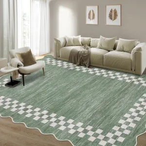 Bordered Green 9x12 Area Rug Machine Washable Non-Slip Low Pile Soft Plush Polyester Durable Fade-Resistant Green Living Room Bedroom