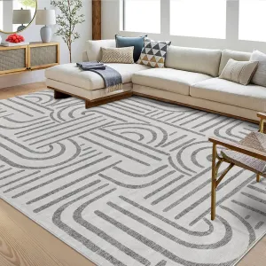 Washable 9x12 Area Rugs Abstract Soft Rainbow Non Slip Low Pile Stain Resistant Carpet Grey for Living Room Bedroom Dining Room