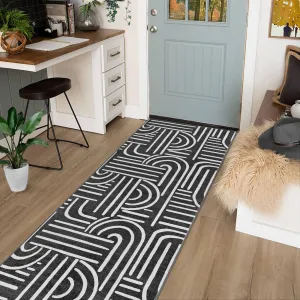 Modern 2x6 Abstract Kitchen Runner Rug Non Slip Soft Long Carpet for Hallways Bedroom Bathroom Laundry Black