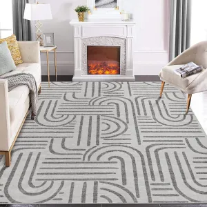 Washable 10x13 Area Rugs Abstract Soft Rainbow Non Slip Low Pile Stain Resistant Carpet Grey for Living Room Bedroom Dining Room
