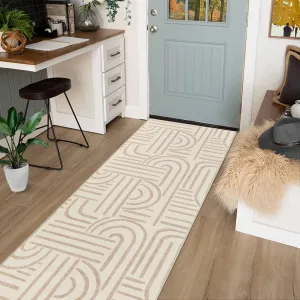 Modern 2x6 Abstract Kitchen Runner Rug Non Slip Soft Long Carpet for Hallways Bedroom Entryway Laundry Beige