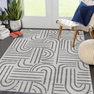 Washable 5x7 Area Rugs Soft Rainbow Non Slip Abstract Low Pile Stain Resistant Carpet for Living Room Bedroom Dining Room Grey