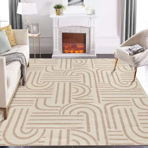 Washable 10x13 Area Rugs Abstract Soft Rainbow Non Slip Low Pile Stain Resistant Carpet Beige for Living Room Bedroom Dining Room