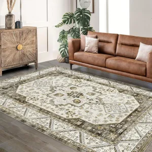 Short Pile Area Rugs Vintage Large Non Slip Carpet for Living Room Bedroom Dining Room Kitchen 9x12ft