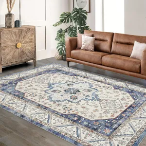 Short Pile Area Rugs Vintage Large Non Slip Carpet for Living Room Bedroom Dining Room Kitchen 9x12ft