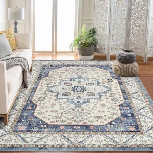 Short Pile Area Rugs Vintage Large Non Slip Carpet for Living Room Bedroom Dining Room Kitchen 10x13ft
