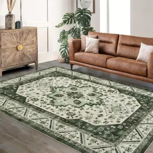 Short Pile Area Rugs Vintage Large Non Slip Carpet for Living Room Bedroom Dining Room Kitchen 9x12ft