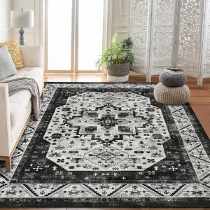 Short Pile Area Rugs Vintage Large Non Slip Carpet for Living Room Bedroom Dining Room Kitchen 5x7ft