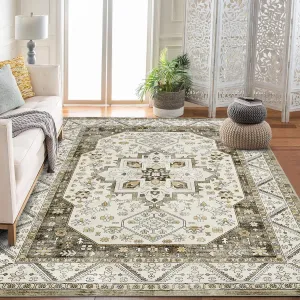 Short Pile Area Rugs Vintage Large Non Slip Carpet for Living Room Bedroom Dining Room Kitchen 10x13ft Printed Design