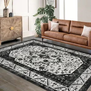 Short Pile Area Rugs Vintage Large Non Slip Carpet for Living Room Bedroom Dining Room Kitchen 9x12ft