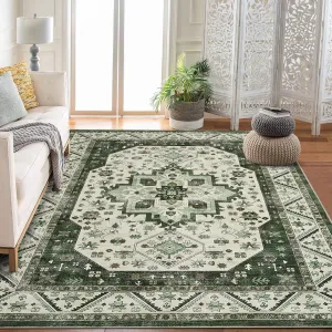 Short Pile Area Rugs Vintage Large Non Slip Carpet for Living Room Bedroom Dining Room Kitchen 5x7ft Printed Pattern