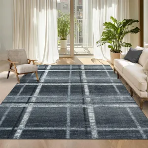 Washable Black 9x12 Area Rugs, Modern Geometric Non Slip Large Rug for Living Room Bedroom Dining Room, Soft Low Pile Carpet, Black Grey