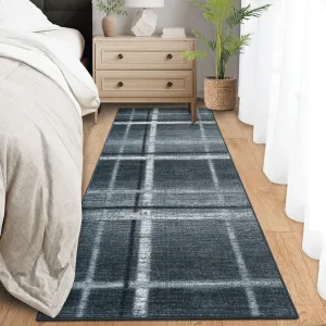 Washable Runner Rug 2x6, Modern Non Slip Geometric Floor Carpet for Hallway Kitchen, Black Grey