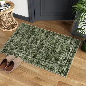 Washed Back Low Pile Area Rug Washable Non Slip Carpet for Living Room Bedroom Kitchen Dining Room 2x3ft Green