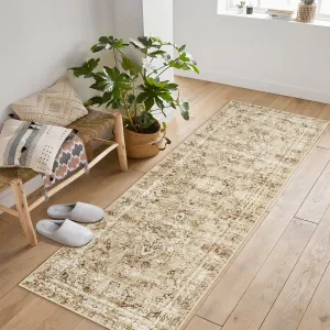 Area Rug Floral Washable Non-Slip Low-Pile Rugs for Living Room Kitchen, Soft Paisley Design, 0.3 Inch Thickness, Multi-Color