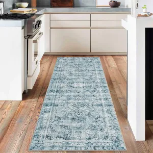 Short Pile Washable Area Rug - Boho Vintage Living Room & Bedroom Rug, Non-Slip, Machine Washable