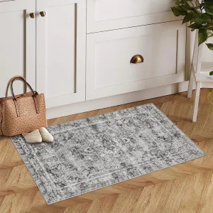 Washed Back Low Pile Area Rug 2x3ft Non Slip Washable Carpet for Living Room Bedroom Kitchen Grey