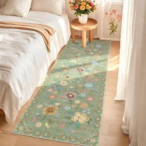 Hallway Runner Rug 2x6 Floral Non-Slip Ultra-Thin Soft Polyester Washable Lightweight for Kitchen Entryway Bathroom
