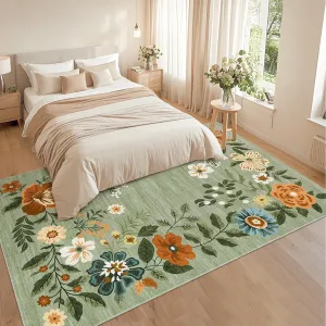 8x10 Green Large Floral Area Rug Washable Living Room Rug Non-Slip Low Pile Foldable Carpet