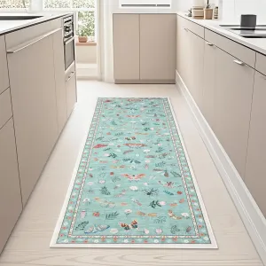 2x6 Kitchen Runners Modern Floral Insect Washable Non Slip Stain Resistant Carpet Green
