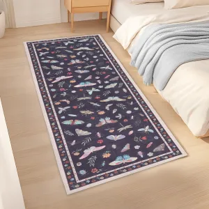2x6 Kitchen Runner Rug Modern Floral Insect Design Non Slip Stain Resistant Black