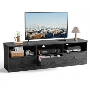 70-Inch TV Stand for Up to 80" TVs, MDF Wood Entertainment Center with 3 Large Storage Drawers and Shelves, TVs Console Table for Living Room, Bedroom, Office, Black
